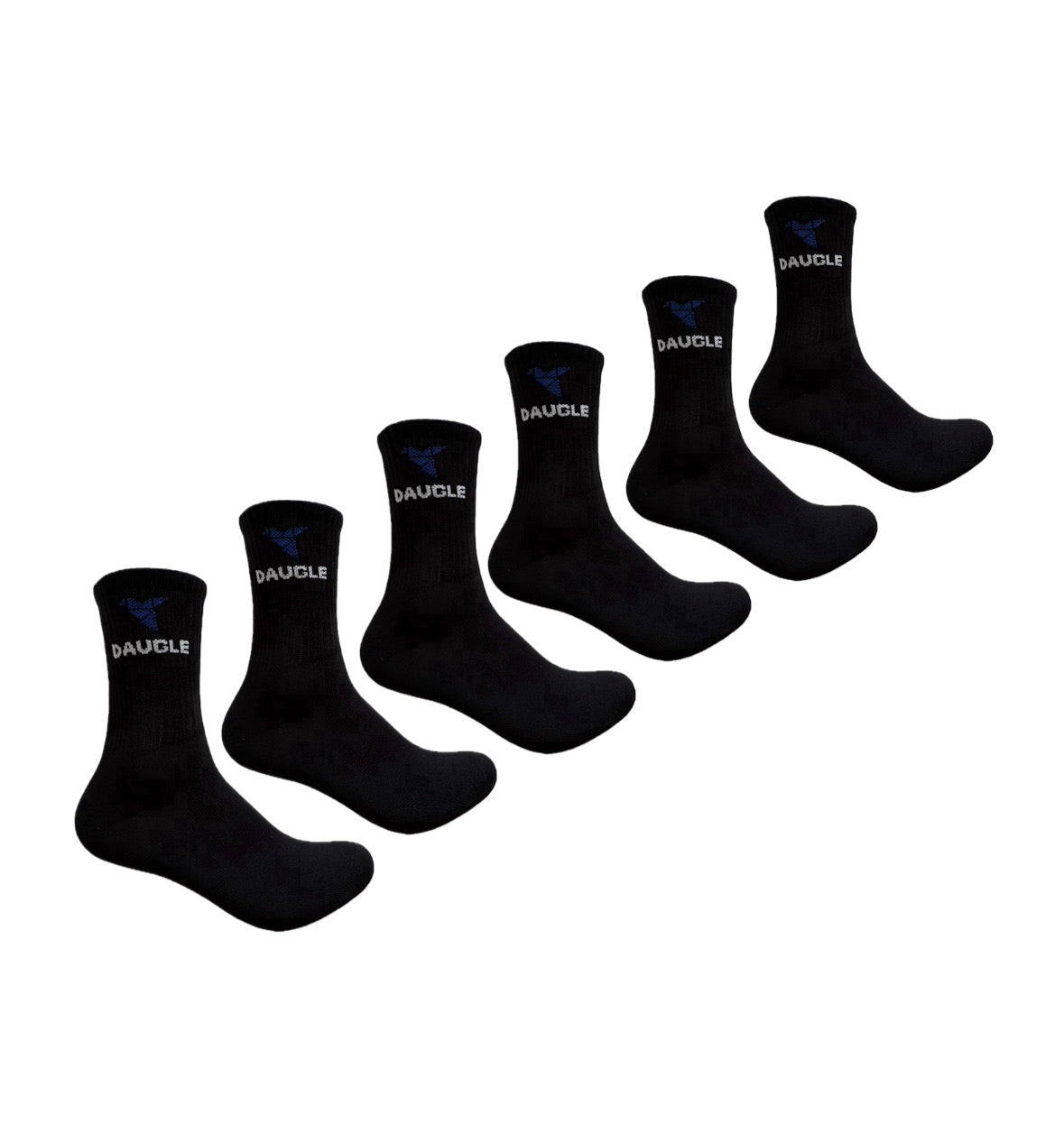 DAUGLE Men's Crew Socks Black with Logo Cotton Blend EU 43-46 3 Pack, Casual socks, Athletic Style, elastic, for Everyday Wear.