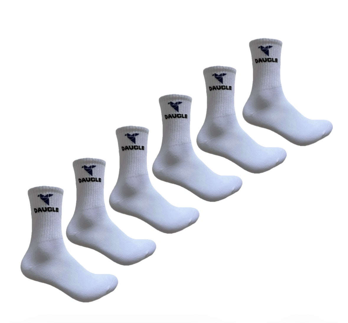 DAUGLE White Cotton Blend Crew Socks with Logo, EU 43-46, 3 Pairs, Breathable, elastic, sport style, for every day wear