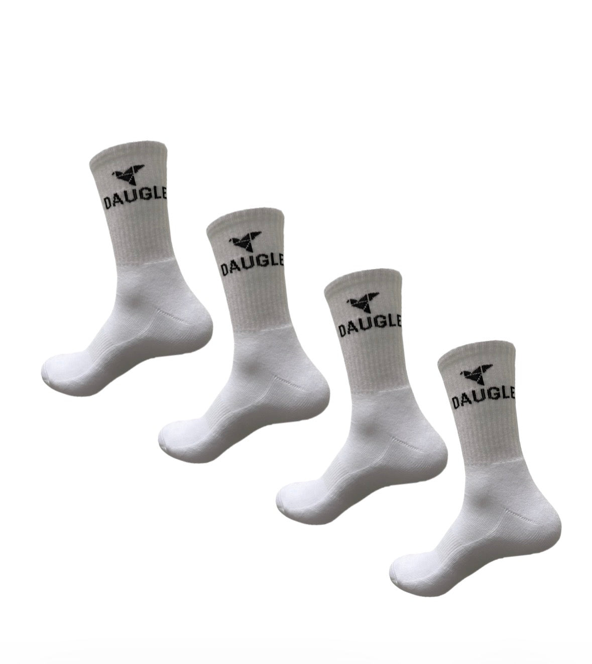 Daugle sports socks, white, crew neck, athletic training, logo print, rib knit, cotton blend (2 Paar pro Packung)