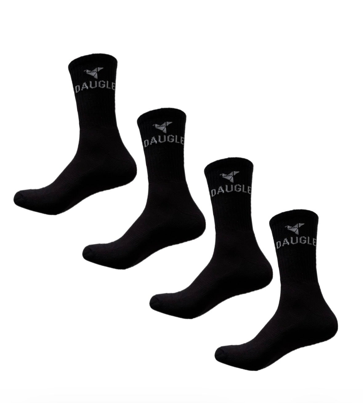 Daugle sports socks, black, crew neck, athletic training, logo print, rib knit, cotton blend (2 Paar pro Packung)